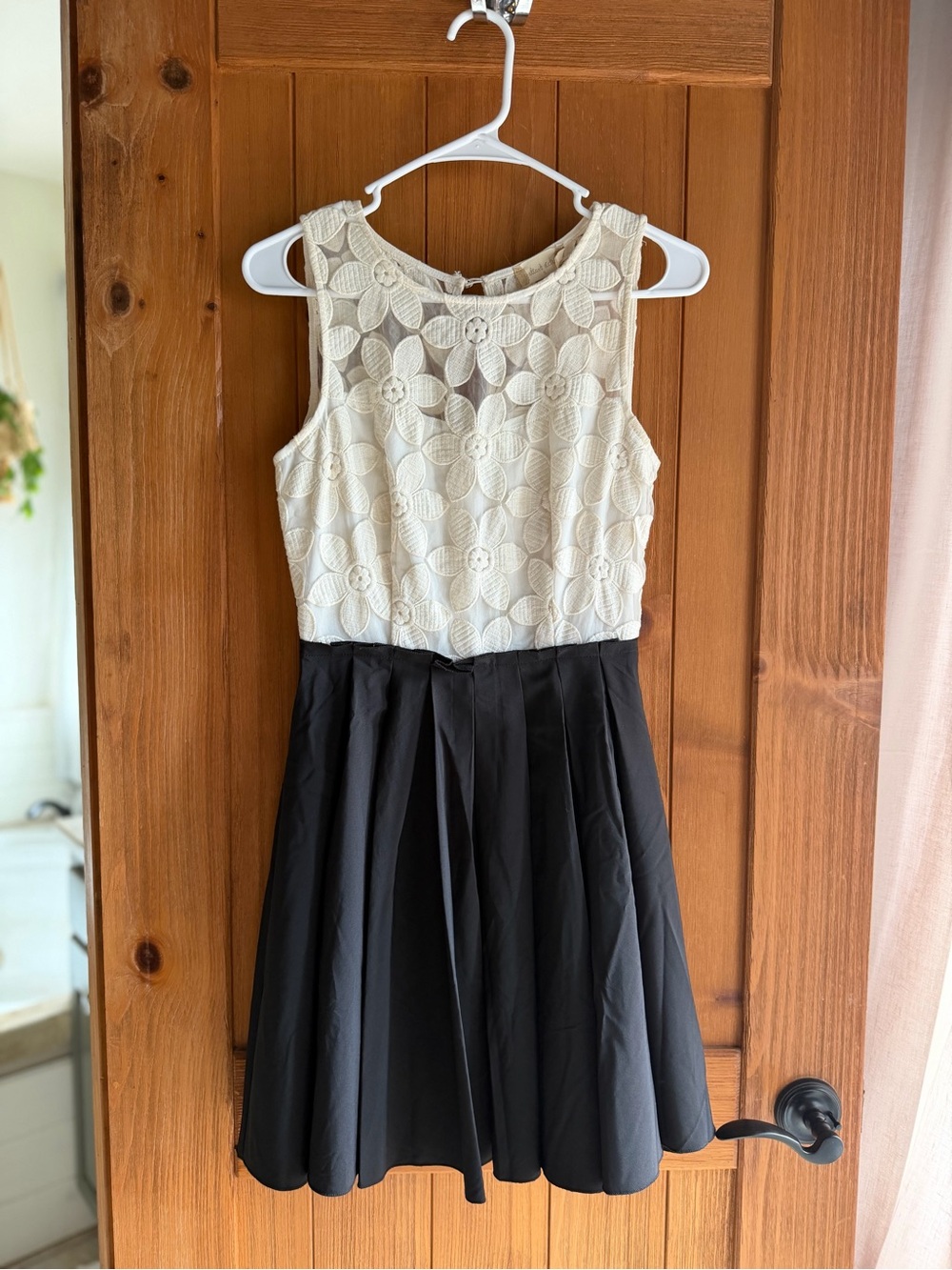 Cream Embroidered Lace Bodice and Black Skirt Dress
